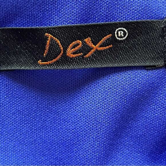 Dex Hi Low Dress Chevron Key Hole Back Lined Striped Blue Red Black Party Sz M - Picture 3 of 15